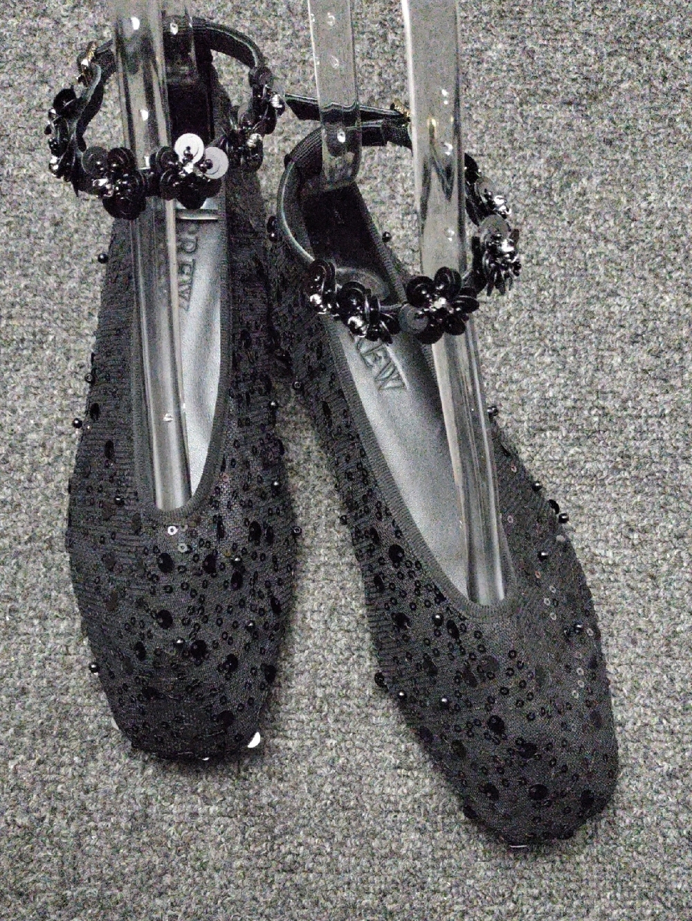 J. Crew Black Embellished Ankle-Strap Flats